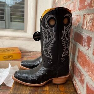 NIB CORRAL LADIES‎ BLACK/SILVER OSTRICH CUTTER TOE BOOT 8